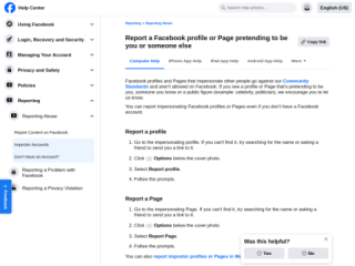 Facebook Impersonation Reporting